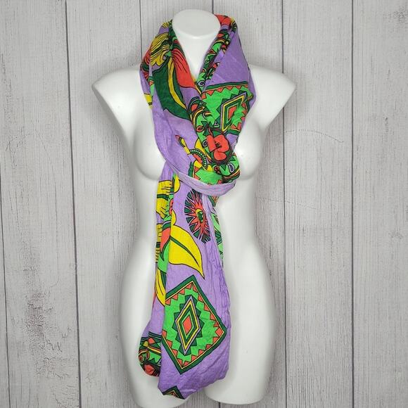 Vintage 70s Bright Floral Psychedelic Groovy Infinity Scarf - Picture 1 of 11